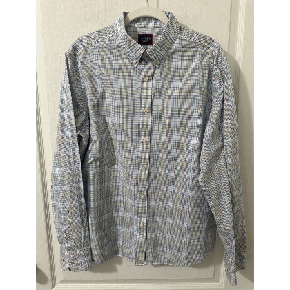 UNTUCKit Shirt Mens Size Large Blue Plaid Long Sleeve Button Down Marzano WF